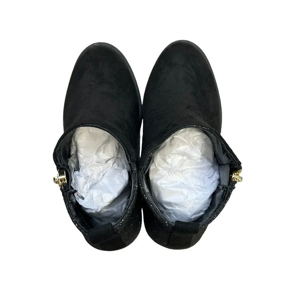 FABKIDS Girl's Glitter Low Cuban Heel Zip-Up Booties DB8 Black Size US: 12